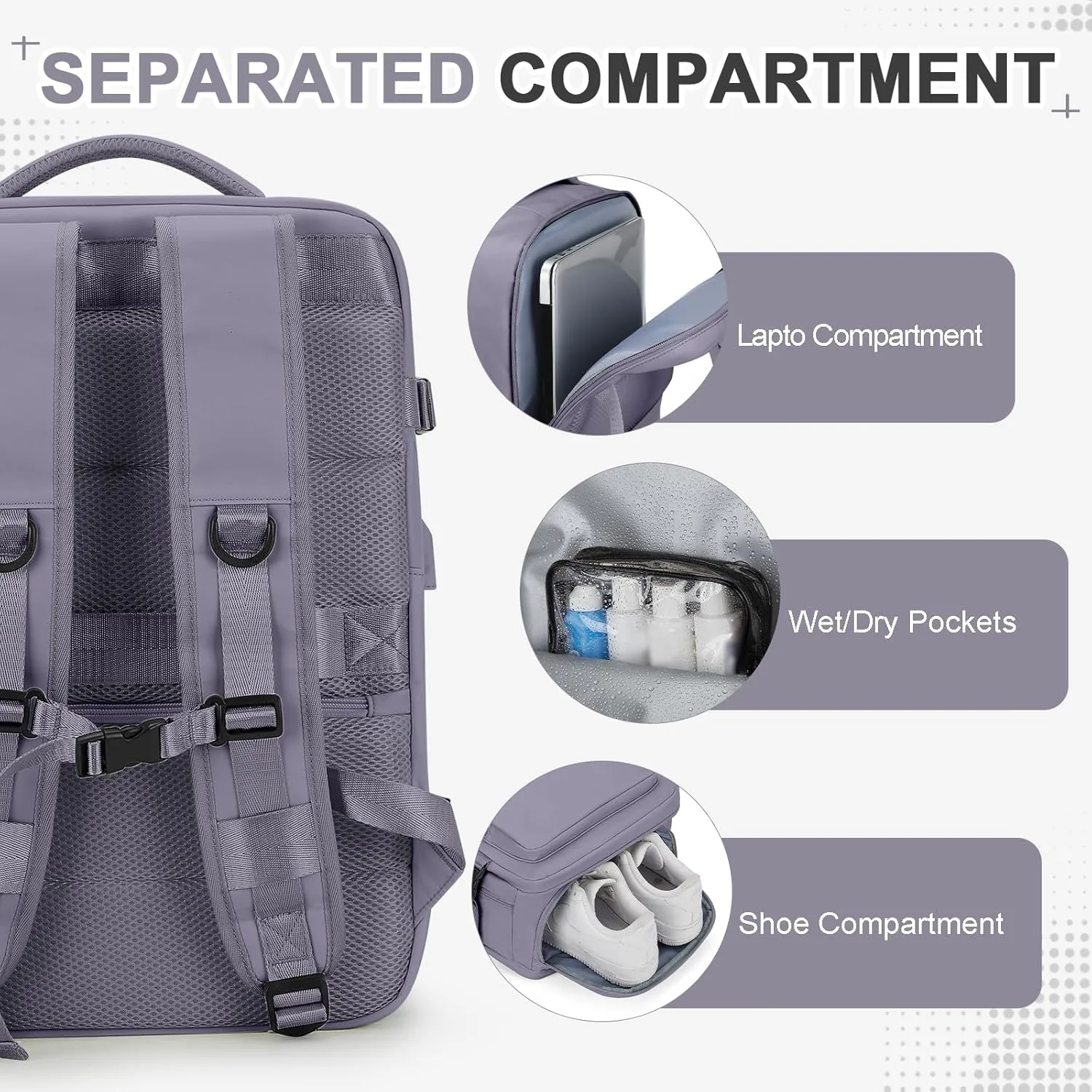 Vacuum Backpack Travel Backpack with Compression, Men Women Vacuum Backpacks with Air Pump, Carry on Bag Flight Approved Personal Item Size - Purple