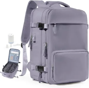 Vacuum Backpack Travel Backpack with Compression, Men Women Vacuum Backpacks with Air Pump, Carry on Bag Flight Approved Personal Item Size - Purple
