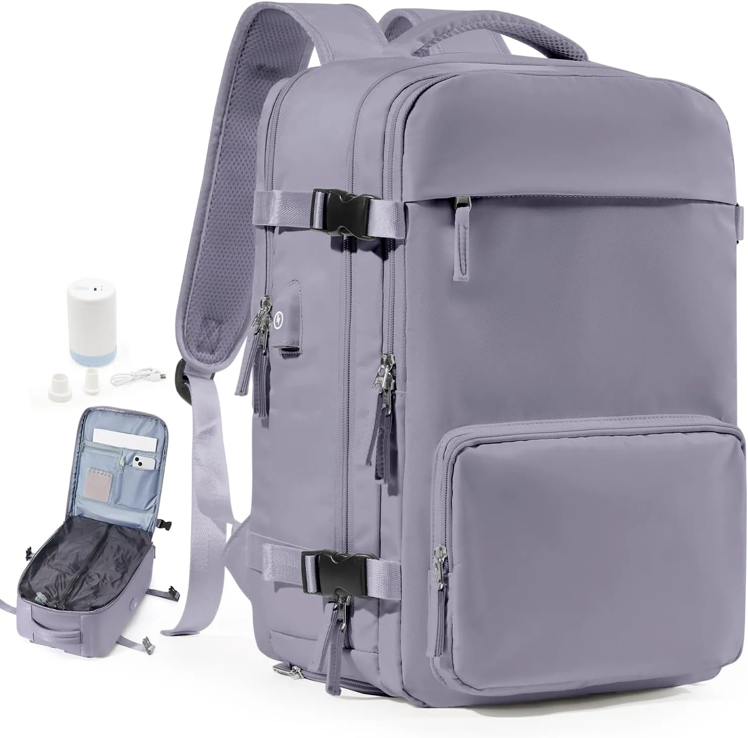 Vacuum Backpack Travel Backpack with Compression, Men Women Vacuum Backpacks with Air Pump, Carry on Bag Flight Approved Personal Item Size - Purple