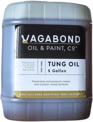 Vagabond Oil & Paint, Co. - 100% Pure Tung Oil, Waterproof Natural Wood Finish & Sealer 5 Gallons