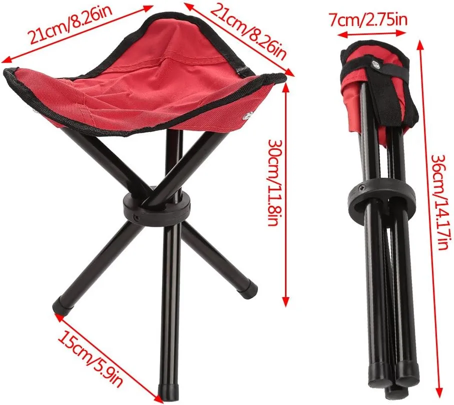 VBESTLIFE Portable Folding Tripod Chair, Oxford Cloth Steel Tube Camping Chair for Outdoor Camping Hiking Fishing Picnic BBQ Travel