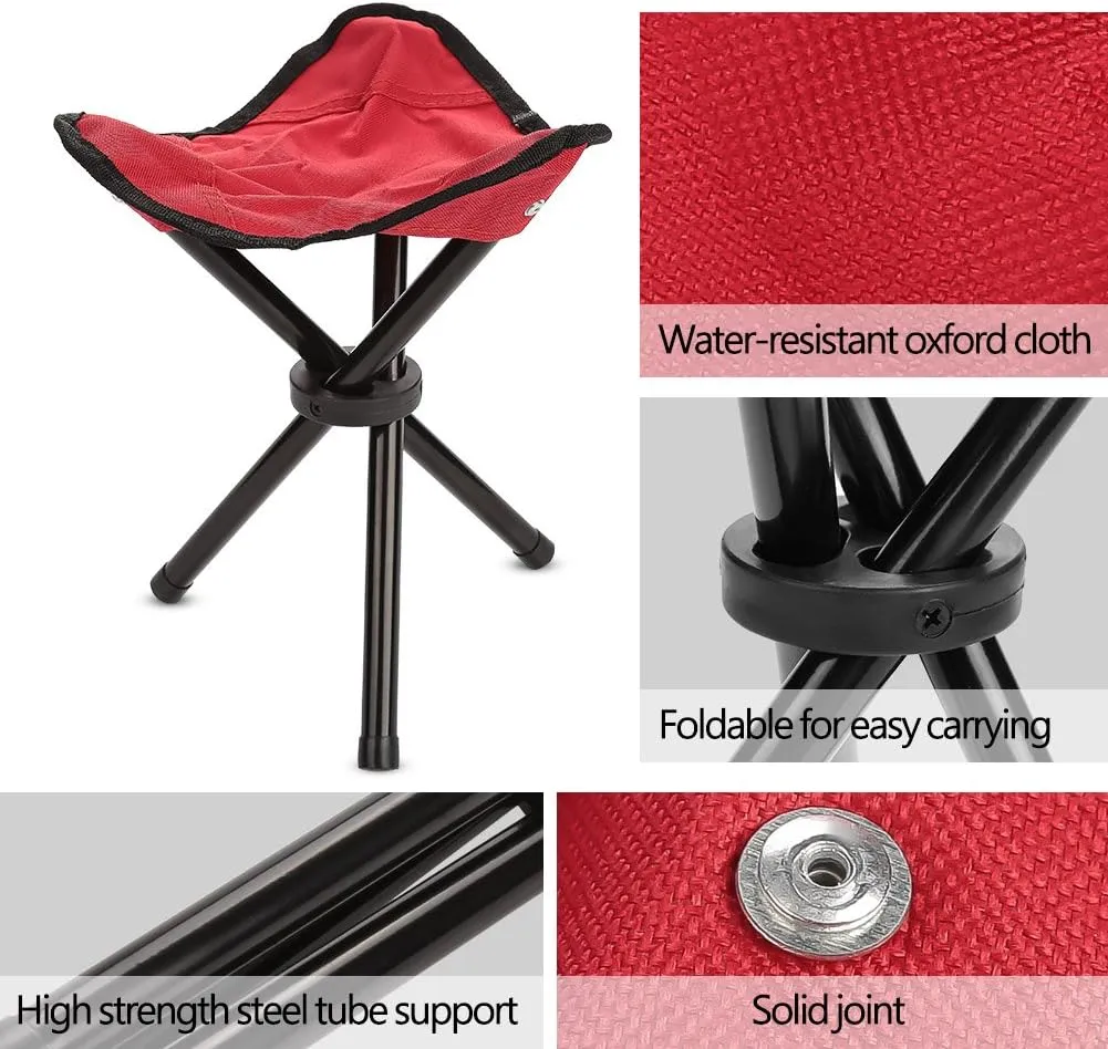 VBESTLIFE Portable Folding Tripod Chair, Oxford Cloth Steel Tube Camping Chair for Outdoor Camping Hiking Fishing Picnic BBQ Travel