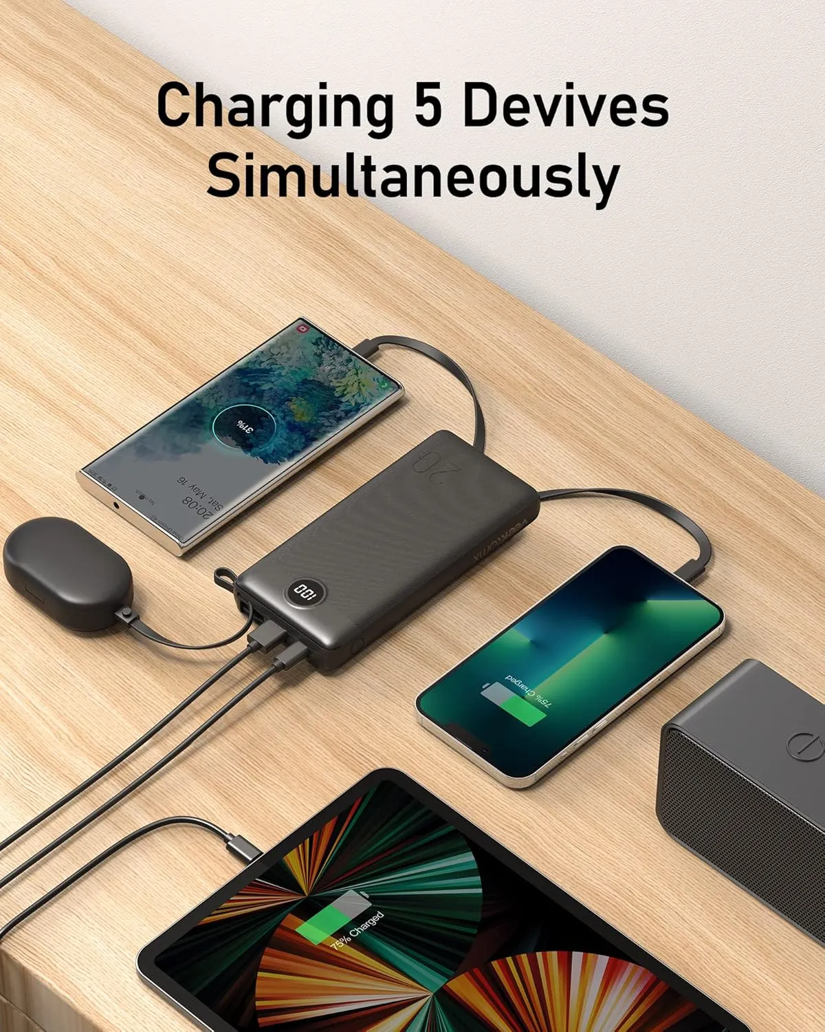 VEEKTOMX Portable Charger with Built-in Cables, 20000mAh Power Bank for iPhone, Fast Charging USB C Battery Pack, Travel Essentials Powerbank Compatible with iPhone, Samsung, Android, etc