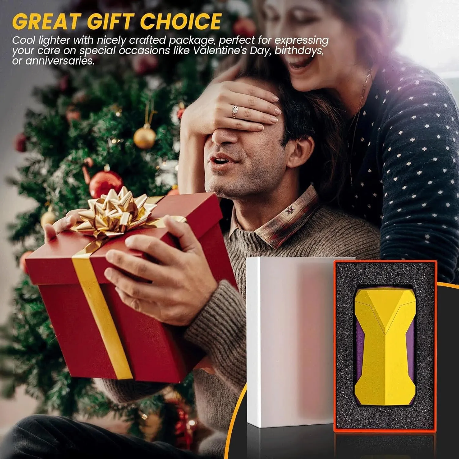 Versatile All-in-one Torch Lighter with Dual Flames, Built-in Hole Punch, Cooling Hole, Fuel Window, refillable Butane Windproof Cool Lighter for Camping, Candles, Outdoor use(Yellow)