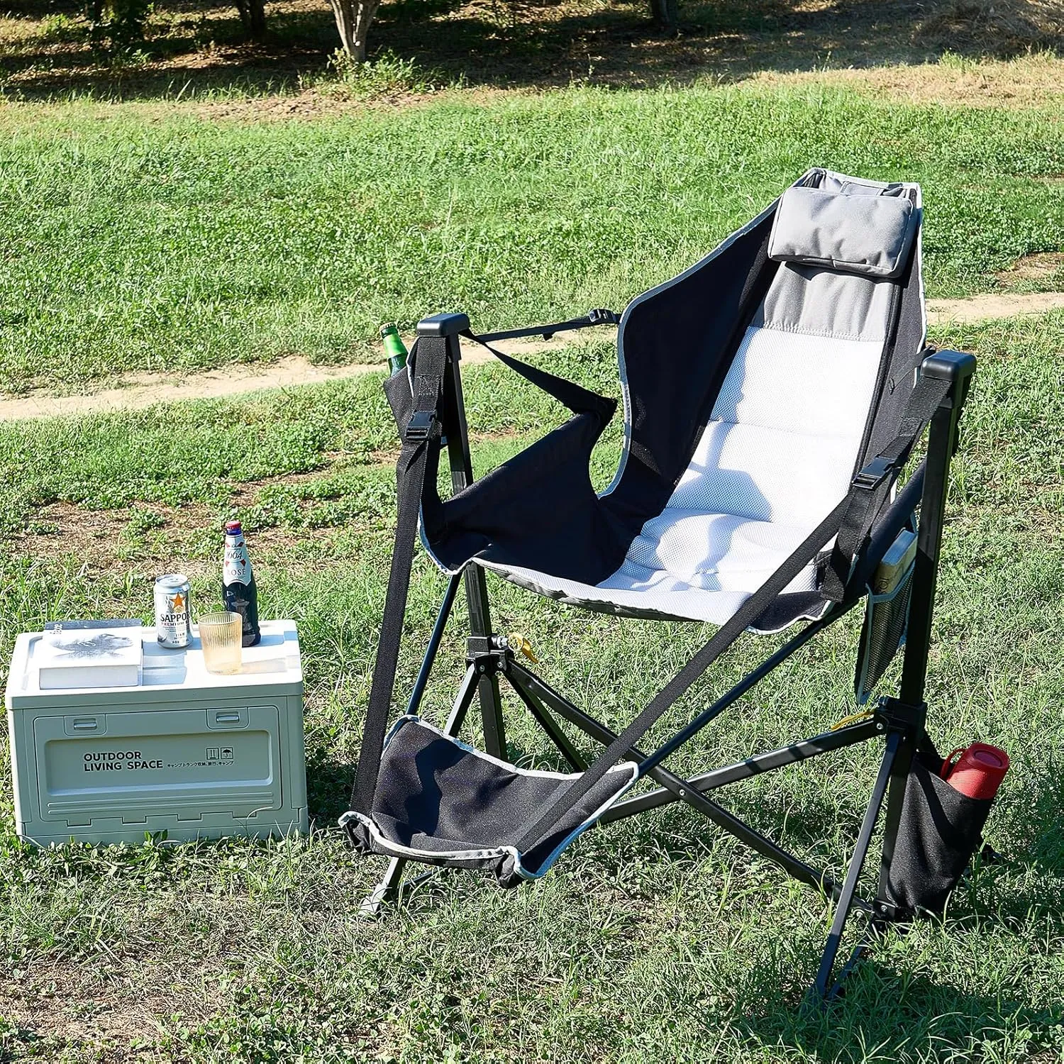 VEVOR Reclining Camping Chair, 300 lbs Load Camping Hammock Chair, Rocking Lounge Folding Chair with Footrest, Storage Bag, Headrest & Adjustable Backrest, for Camping and Other Outdoor Activities
