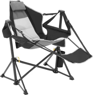 VEVOR Reclining Camping Chair, 300 lbs Load Camping Hammock Chair, Rocking Lounge Folding Chair with Footrest, Storage Bag, Headrest & Adjustable Backrest, for Camping and Other Outdoor Activities