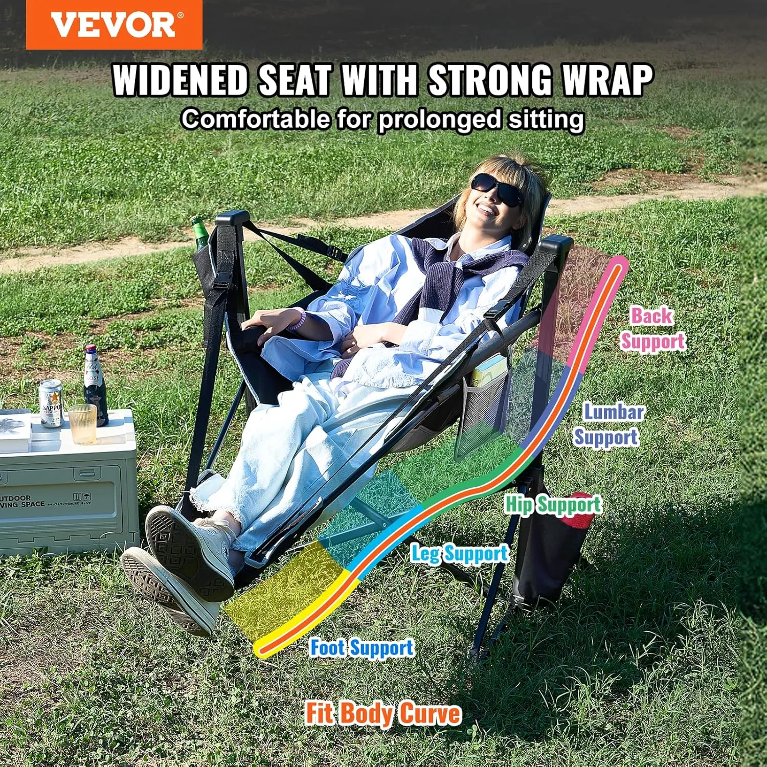 VEVOR Reclining Camping Chair, 300 lbs Load Camping Hammock Chair, Rocking Lounge Folding Chair with Footrest, Storage Bag, Headrest & Adjustable Backrest, for Camping and Other Outdoor Activities