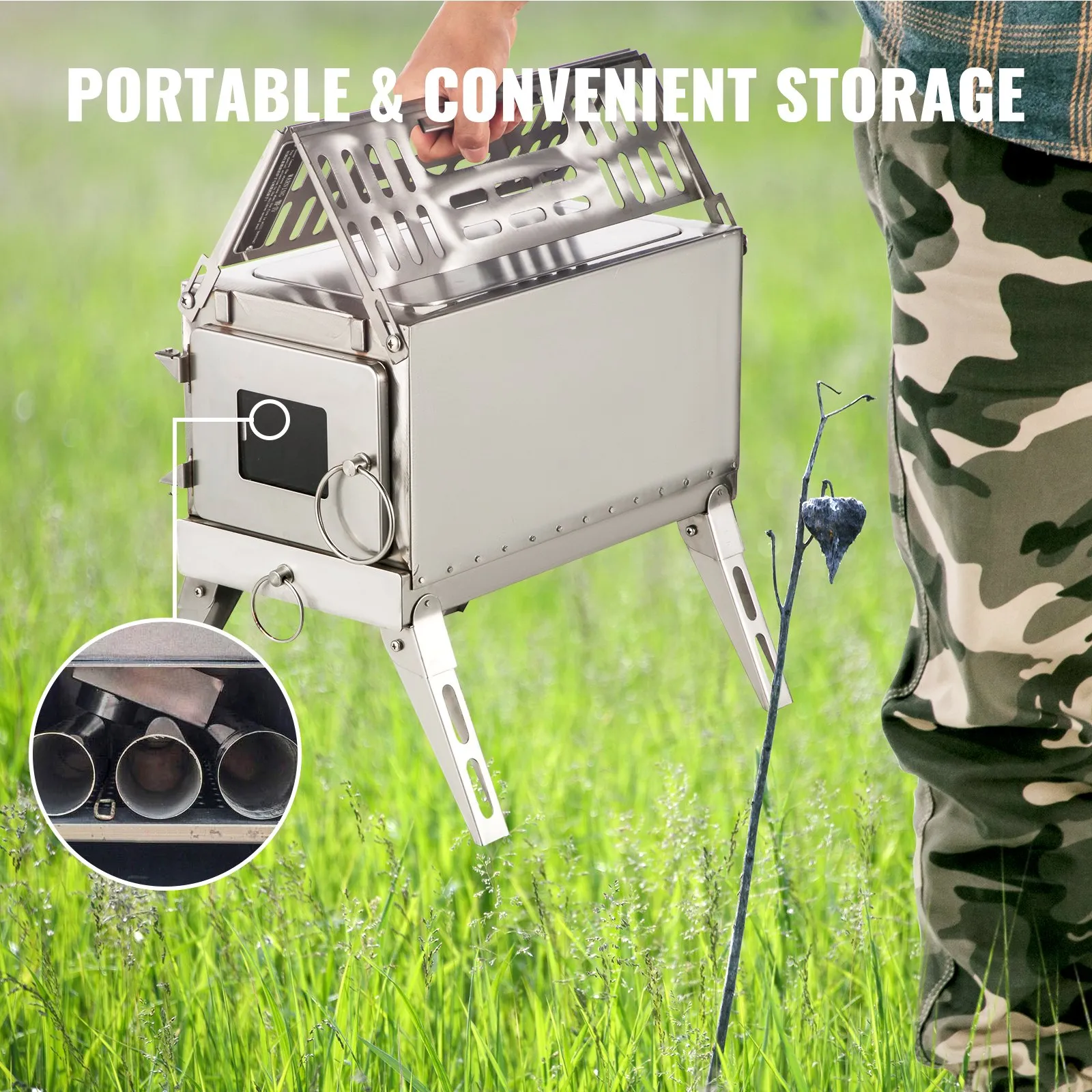 VEVOR Tent Wood Stove - Stainless Steel Camping Wood Burning Stove