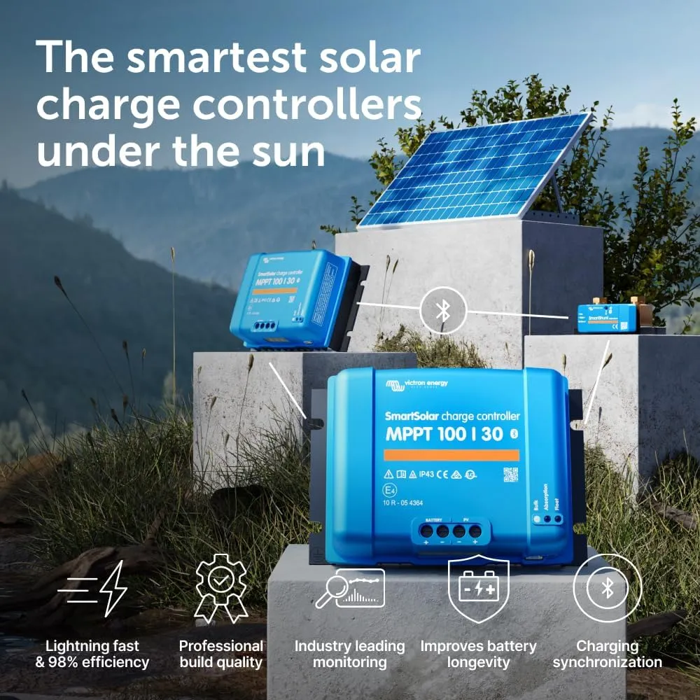 Victron Energy SmartSolar MPPT Solar Charge Controller (Bluetooth) - Charge Controllers for Solar Panels - 100V, 30 amp, 12/24-Volt