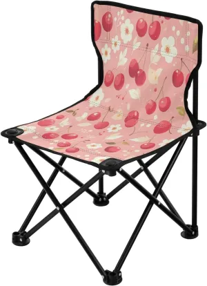 Vintage Cute Cherry Portable Outdoor Folding Chair Anti-Slip Padded Oxford Cloth Stool Camping Chair Small for Beach Hiking Fishing Gardening Quad Camp Chair
