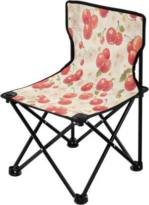 Vintage Cute Cherry Portable Outdoor Folding Chair Anti-Slip Padded Oxford Cloth Stool Camping Chair Small for Beach Hiking Fishing Gardening Quad Camp Chair