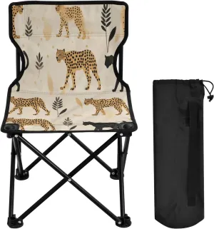 Vintage Cute Leopard Portable Outdoor Folding Chair Anti-Slip Padded Oxford Cloth Stool Camping Chair Small for Beach Hiking Fishing Gardening Quad Camp Chair