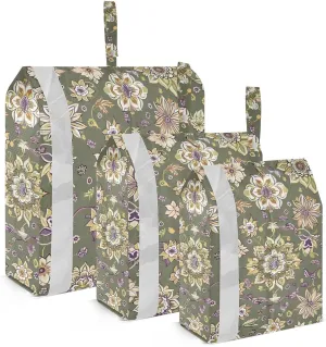 Vintage Green Floral Travel Storage Bag with Lanyard - Portable Lightweight Classified Storage Bag with Zipper, Dust and Waterproof Travel Packing Cube for Suitcase,3 Pieces