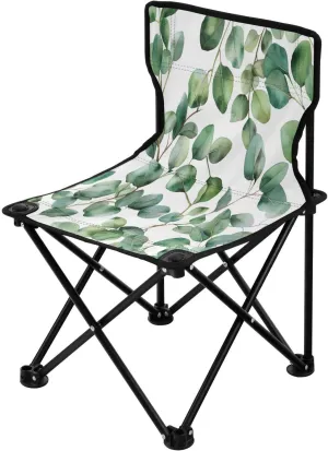 Vintage Green Leaf Portable Outdoor Folding Chair Anti-Slip Padded Oxford Cloth Stool Camping Chair Small for Beach Hiking Fishing Gardening Quad Camp Chair