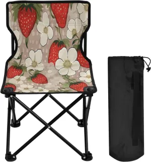 Vintage Strawberry Flower Portable Outdoor Folding Chair Anti-Slip Padded Oxford Cloth Stool Camping Chair Small for Beach Hiking Fishing Gardening Quad Camp Chair