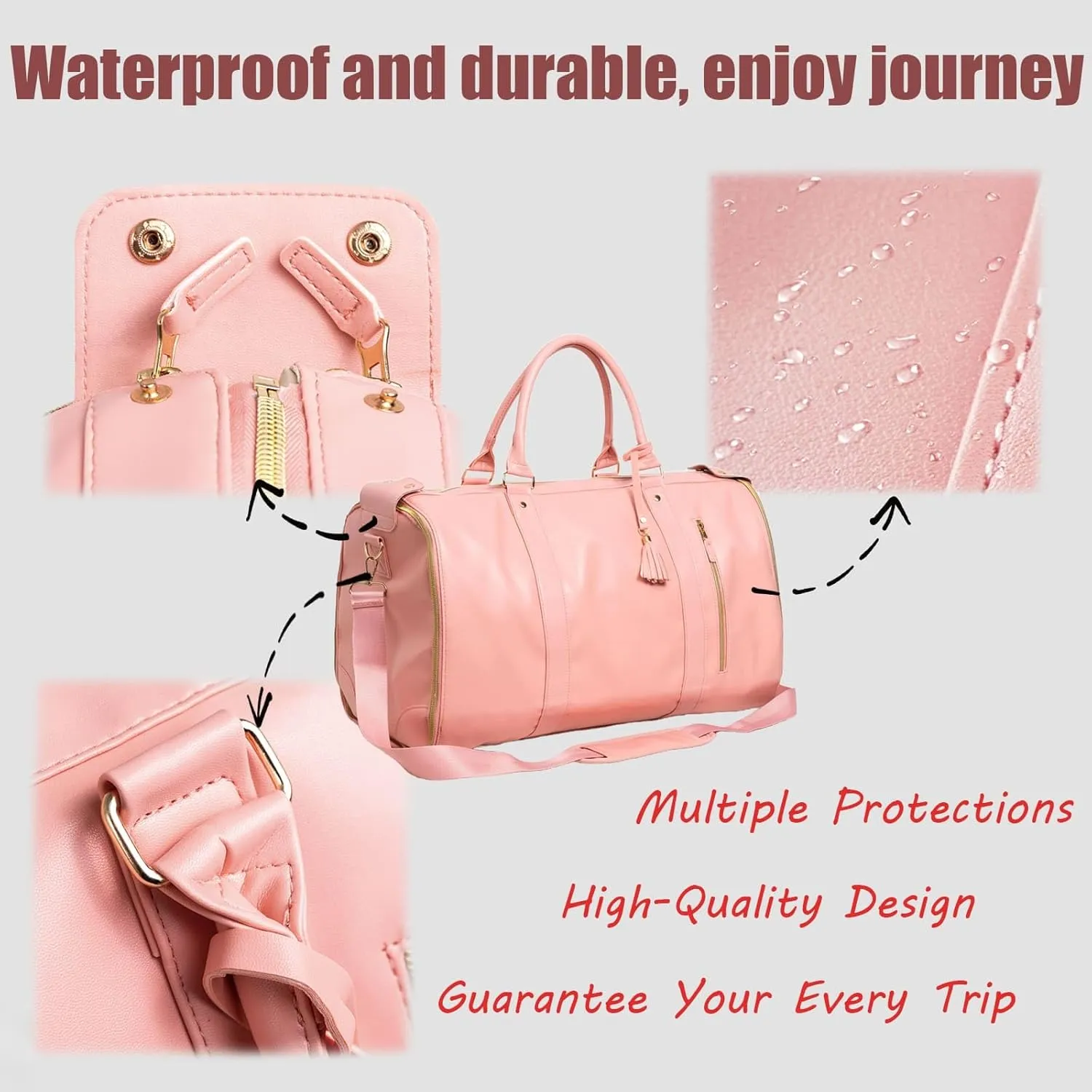 Viralhuntz Travel Bag, Viral Huntz Foldable Travel Bag with Waterproof Shoe Bag, Viralhuntz Foldable Garment Travel Bag Waterproof (Pink (Roller Edition))