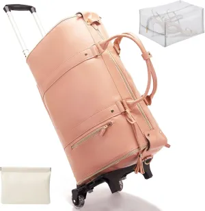 Viralhuntz Travel Bag, Viral Huntz Foldable Travel Bag with Waterproof Shoe Bag, Viralhuntz Foldable Garment Travel Bag Waterproof (Pink (Roller Edition))