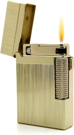 Visol Hubbard Traditional and Torch Flame Refillable Gas Lighter, Flint and Windproof Adjustable Flame Lighter (Shipped Without Butane) (Brushed Stripes Gold)