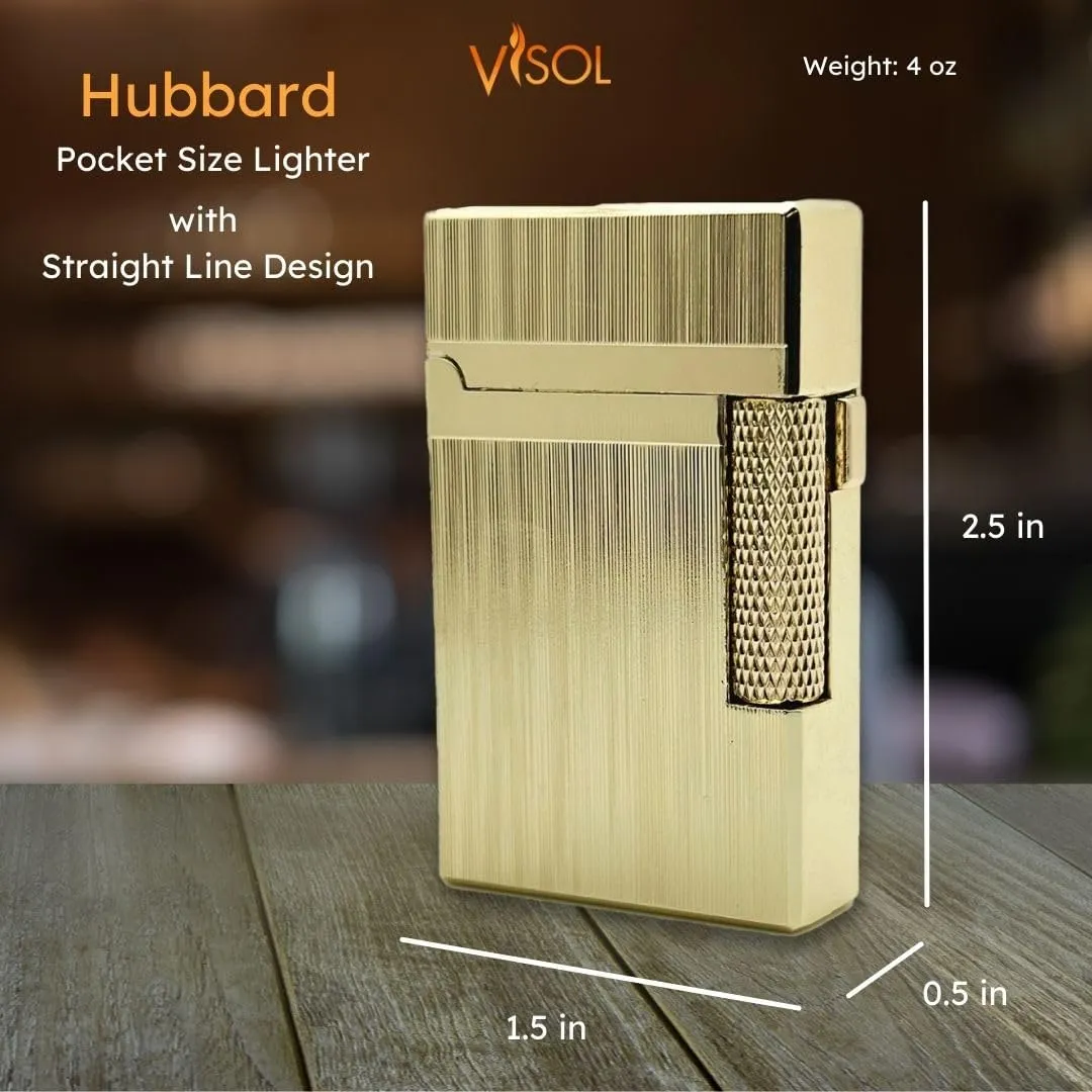 Visol Hubbard Traditional and Torch Flame Refillable Gas Lighter, Flint and Windproof Adjustable Flame Lighter (Shipped Without Butane) (Brushed Stripes Gold)