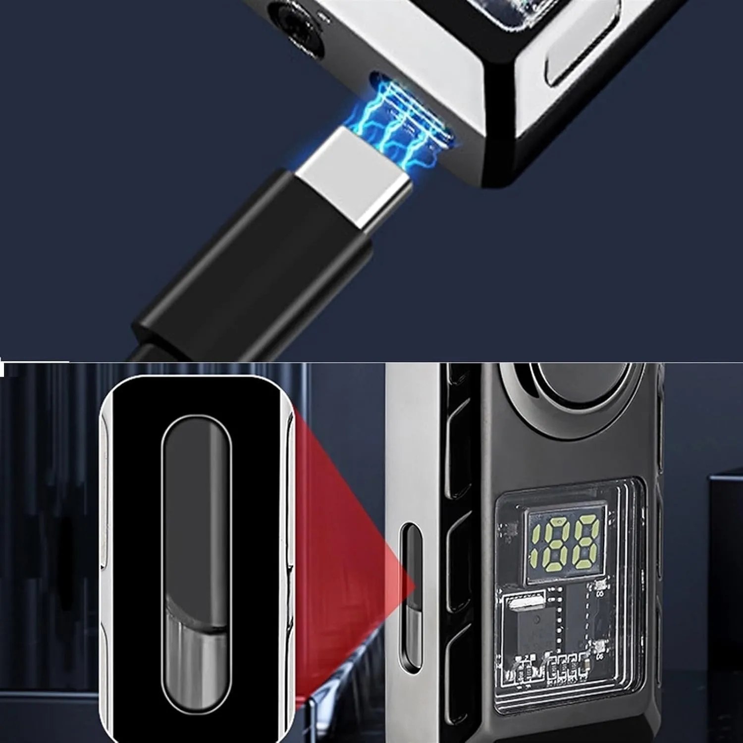 Voice Smart Sensor Dual Flame Butane Lighter, 4 Ignition Modes, Visible Air Window, Refillable Fuel, Gift for Men (Butane Not Included)(Green)