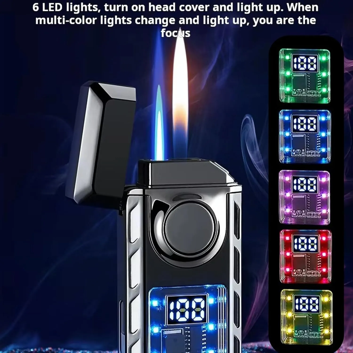 Voice Smart Sensor Dual Flame Butane Lighter, 4 Ignition Modes, Visible Air Window, Refillable Fuel, Gift for Men (Butane Not Included)(Green)