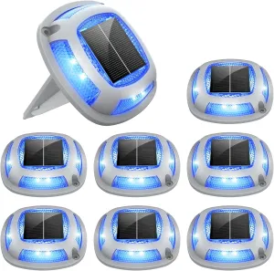VOLISUN Solar Driveway Lights 8 Pack Waterproof Dock & Deck Marker Lights,2-in-1 Blue & White LED,IP67 Wireless Outdoor Solar Light for Driveways,Sidewalks,Pathways,and Yards