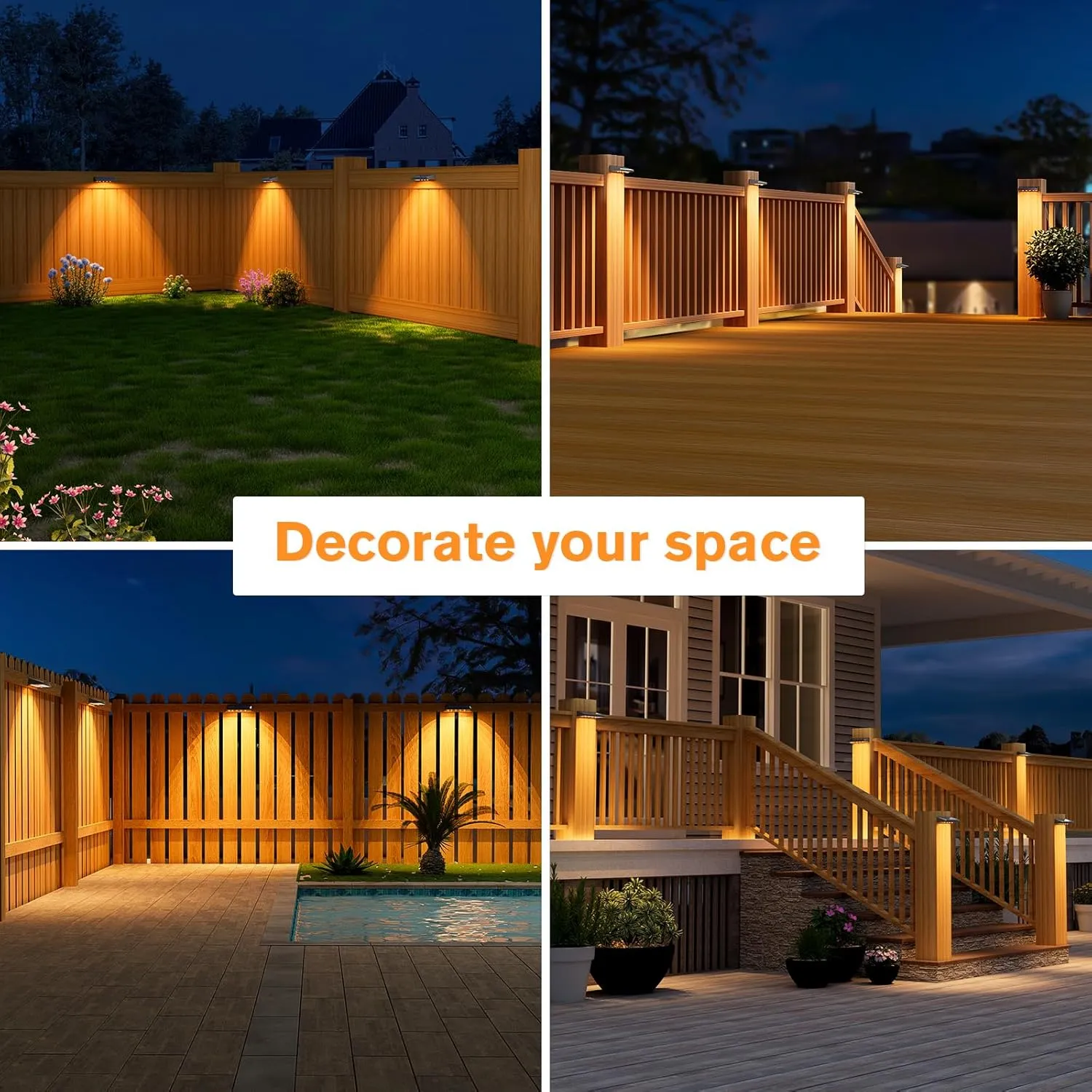 VOLISUN Solar Fence Lights 12-Pack - 100 Lumens Solar Powered Outdoor Lights, Weatherproof Warm White LED Auto On/Off for Fence, Deck, Yard, Patio & Garden (Dusk to Dawn)