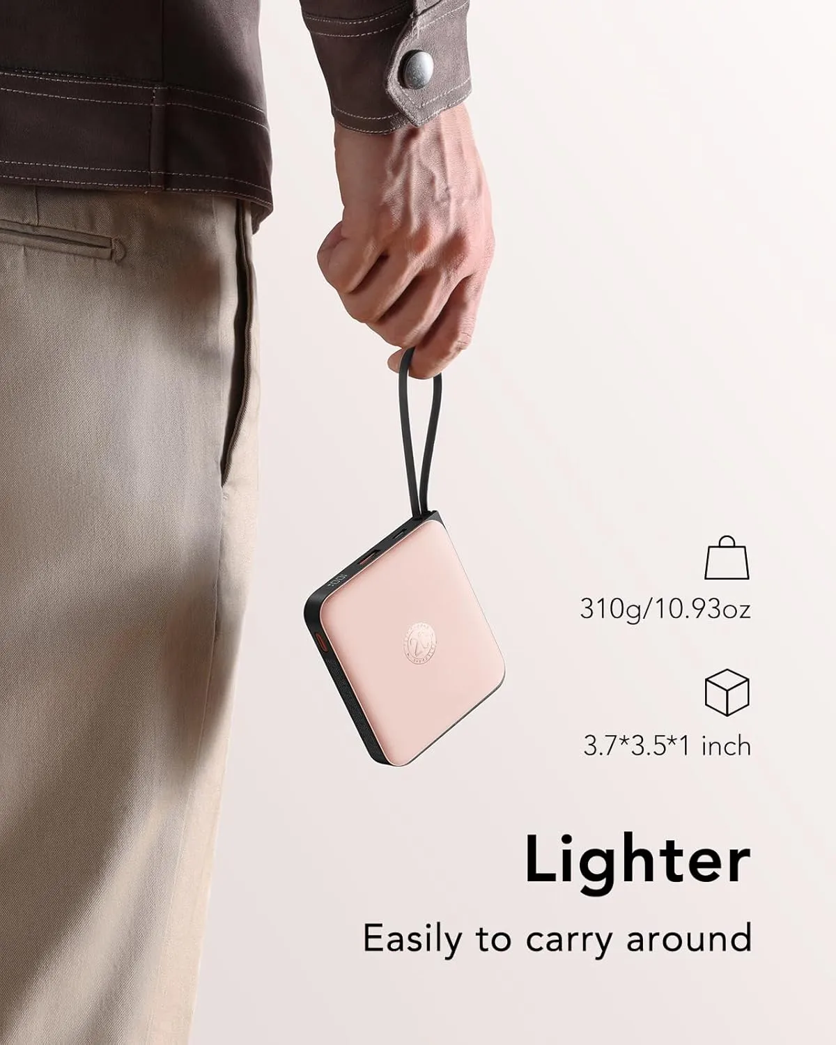 VRURC 20000mAh Power Bank Built-in Cables, Travel Essentials, Portable Charger 22.5W Fast Charging USB C Battery Pack, Phone Battery for iPhone 16 15 14 13 12 11 x Samsung Android Phone,Pink(1 Pack)