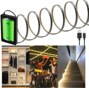 VST 13.2ft Led Strip Light, Motion Sensor LED Tape Light, IP65 Waterproof LED Lights with Rechargeable Power Bank 6000mAh for Outdoor Balcony Garden Stairs Camping,Party (6000K Cool White)