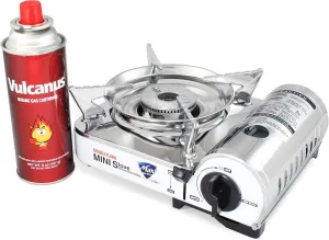 Vulcanus MS-8000 Mini Butane Gas Stove, Stainless Steel top plaet. 9.6"x 8"x 3.9" Gas-1 Butane Gas Cartridge(1-CAN)