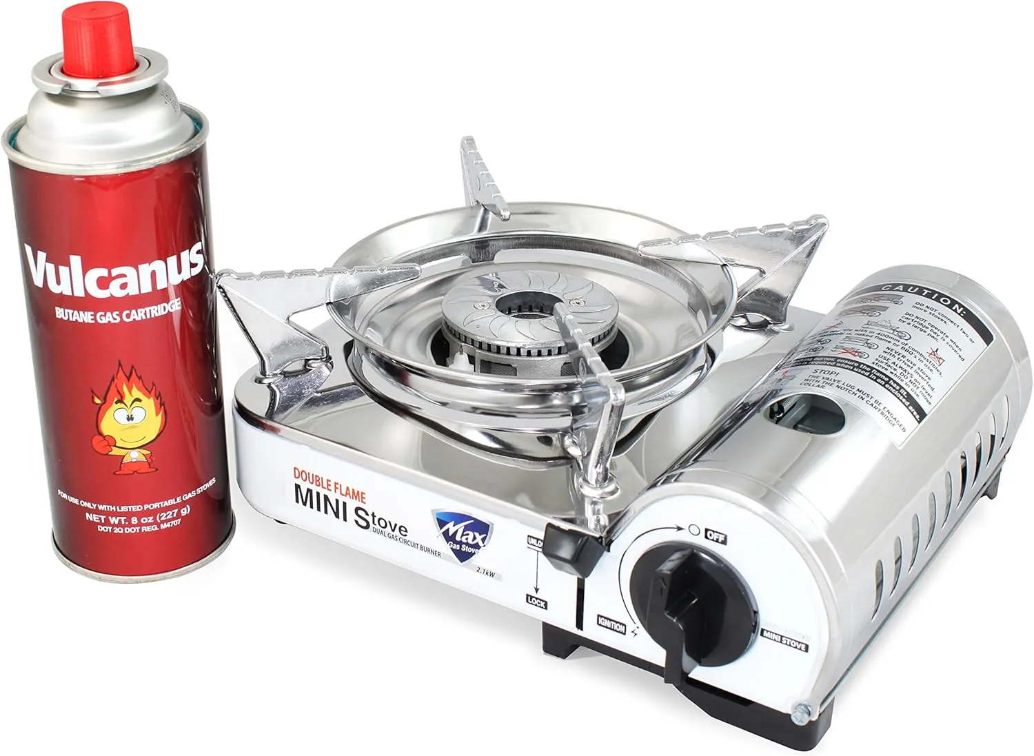 Vulcanus MS-8000 Mini Butane Gas Stove, Stainless Steel top plaet. 9.6"x 8"x 3.9" Gas-1 Butane Gas Cartridge(1-CAN)