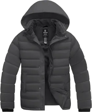 wantdo Men's Quilted Puffer Jacket Hooded Waterproof winter jacket Warm Puffer Coat Outwear