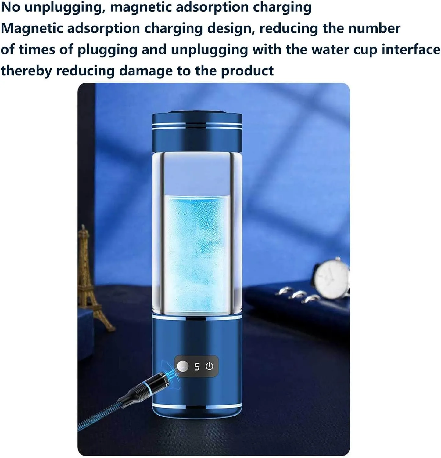 Water Purifiers, 350Ml Hydrogen Water Generator Ionized Hydrogenated Water Bottle with Inhaler & Adapter Portable Hydrogen Alkaline Water Bottle Maker Rechargable Anti Aging Antioxidant Glass Bottle