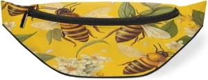 Watercolor Bee Flowers Fanny Pack for Women Men Waist Pack Crossbody Bag with Adjustable Belt for Travel Hiking Running Cycling Festivals