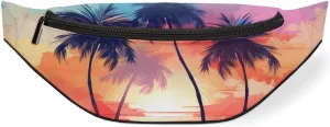 Watercolour Coconut Grove Sunset Fanny Pack for Women Men Waist Pack Crossbody Bag with Adjustable Belt for Travel Hiking Running Cycling Festivals