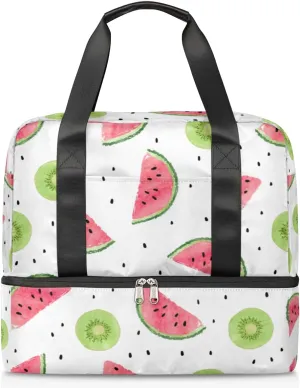 Watermelon Backdrop Travel Bag Double Tier Zip Closure Weekender Bag with Leather Handle Waterproof Sports Tote Gym Bag for Swim Beach Gym Yoga