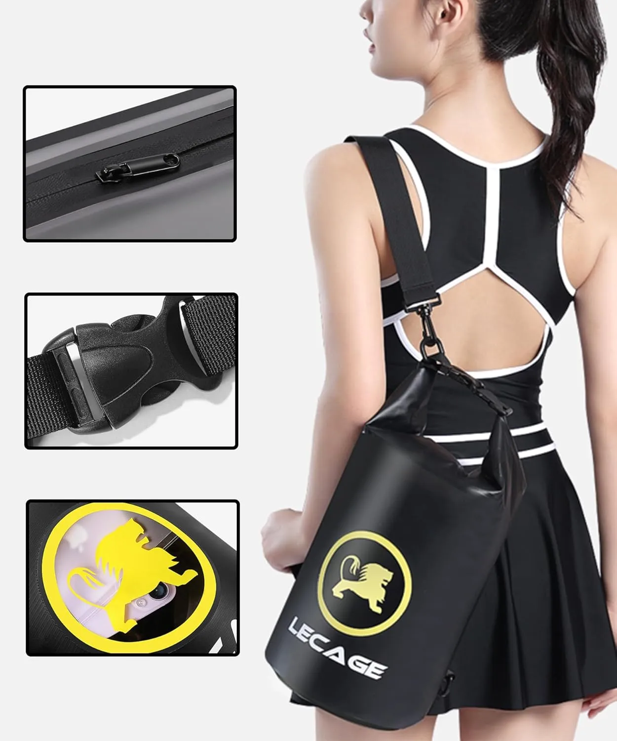 Waterproof Bag Lightweight Roll Top Waterproof Backpack Dry-Wet Separation See-Through Dry Bag for Swimming Travel (Yellow)