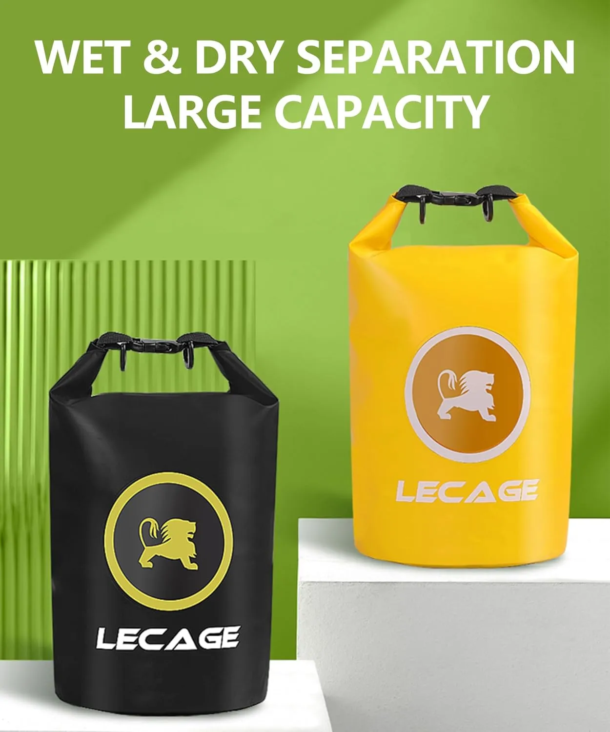 Waterproof Bag Lightweight Roll Top Waterproof Backpack Dry-Wet Separation See-Through Dry Bag for Swimming Travel (Yellow)