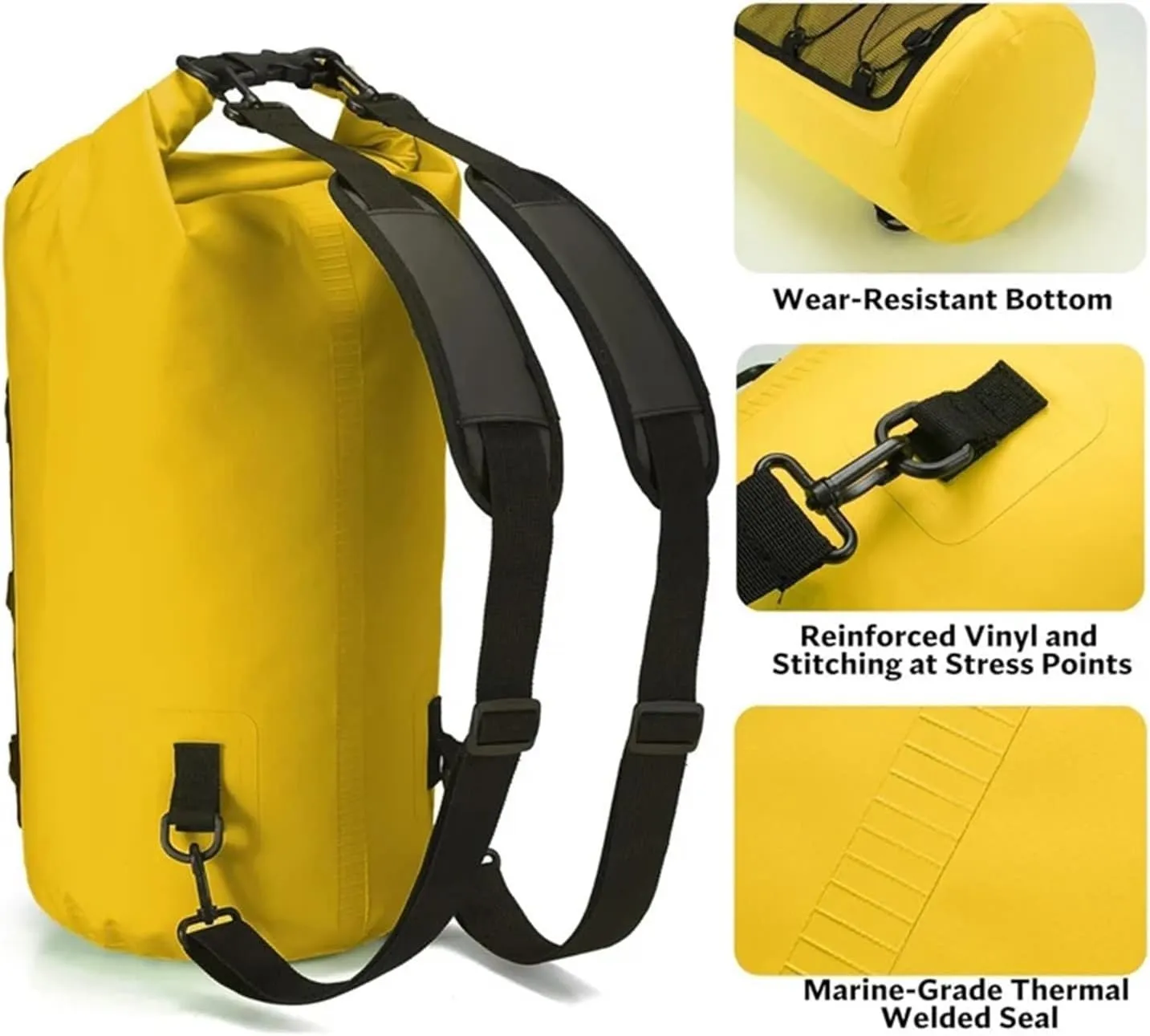 Waterproof Dry Bag 2pcs Swimming PVC Pack Dry Bag Backpack for Women Men 10L 20L Waterproof Shoulder Kayak Trekking Drifting Rafting Surfing Boating Bag for Swimming,Boating(10L Yellow)