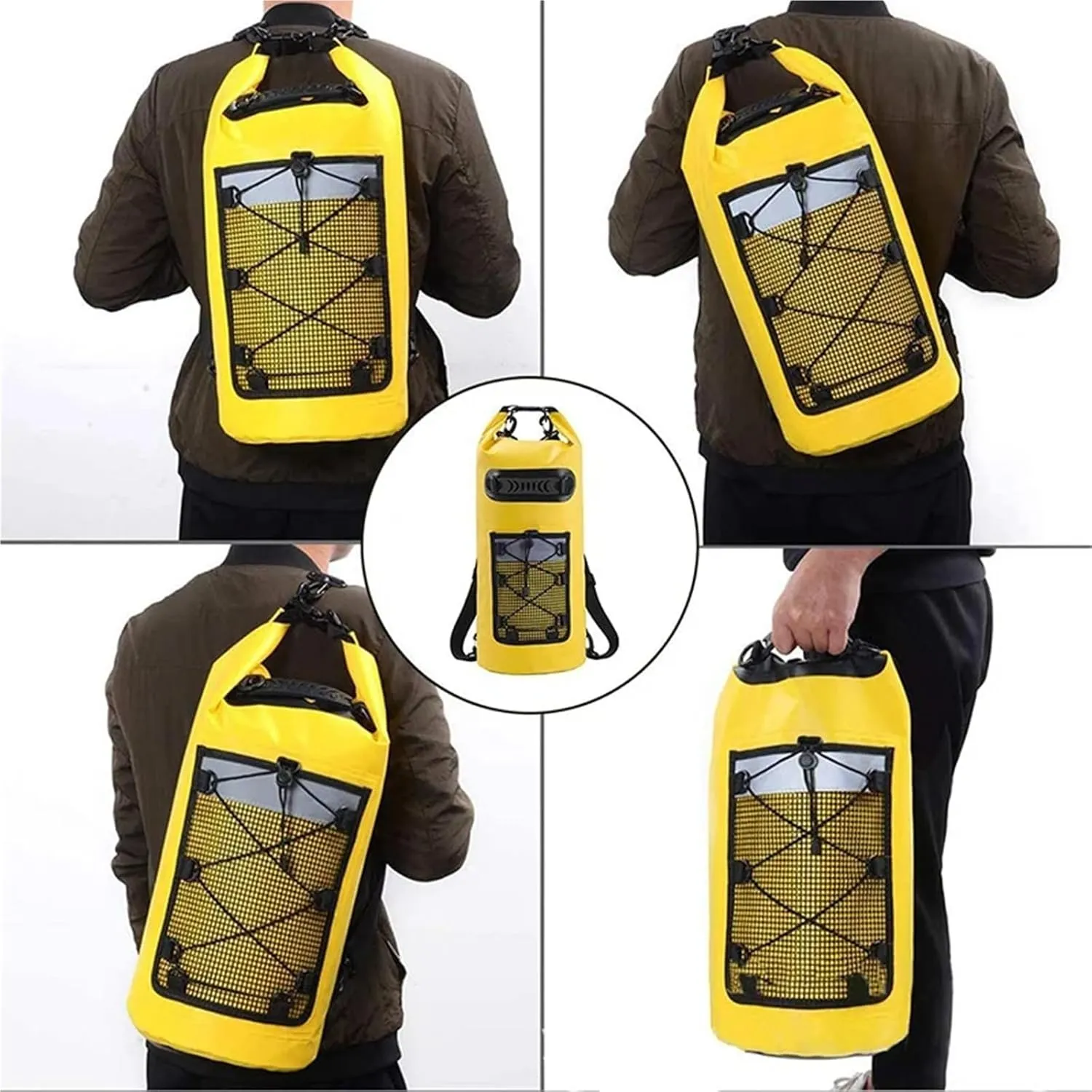 Waterproof Dry Bag 2pcs Swimming PVC Pack Dry Bag Backpack for Women Men 10L 20L Waterproof Shoulder Kayak Trekking Drifting Rafting Surfing Boating Bag for Swimming,Boating(10L Yellow)
