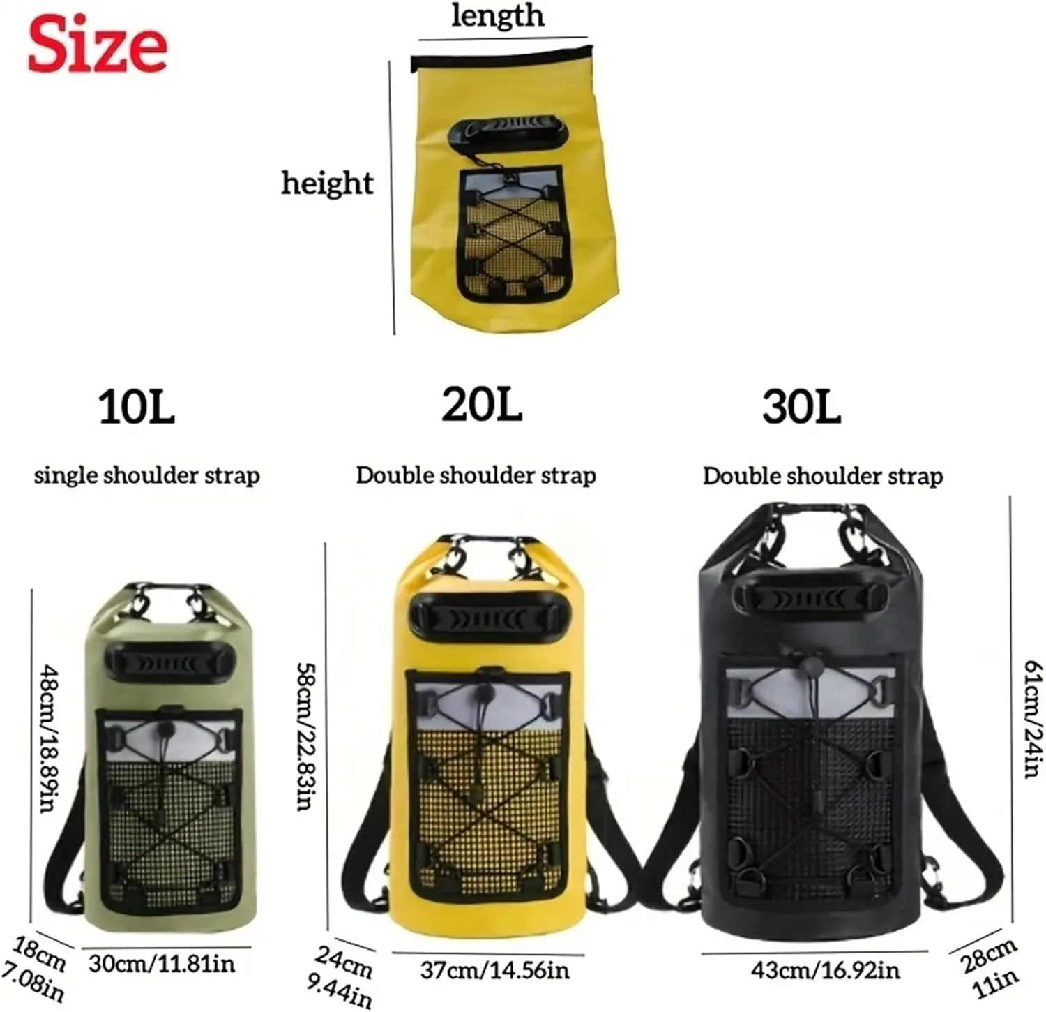 Waterproof Dry Bag 2pcs Swimming PVC Pack Dry Bag Backpack for Women Men 10L 20L Waterproof Shoulder Kayak Trekking Drifting Rafting Surfing Boating Bag for Swimming,Boating(10L Yellow)