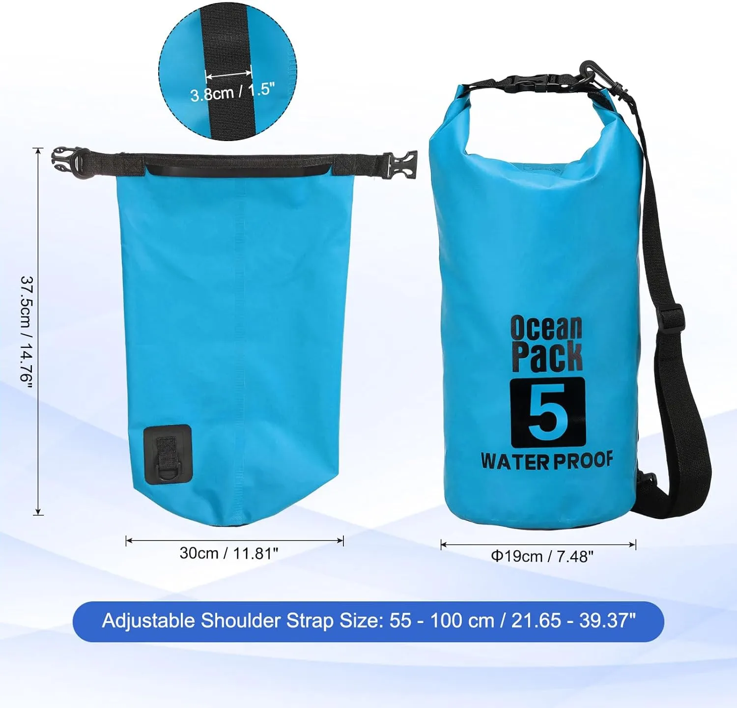 Waterproof Dry Bag, 5L Fit for Women Men Water Proof Bags Lightweight Dry Storage Floating Backpack with Whistle for Travel Backpacking Boating Kayaking (Lake Blue)