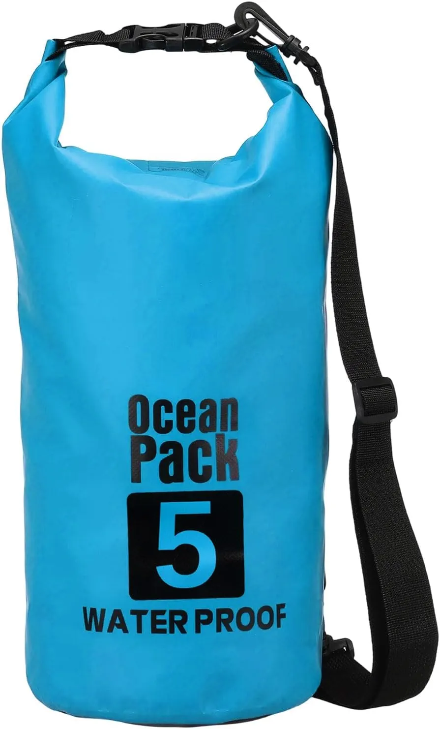 Waterproof Dry Bag, 5L Fit for Women Men Water Proof Bags Lightweight Dry Storage Floating Backpack with Whistle for Travel Backpacking Boating Kayaking (Lake Blue)
