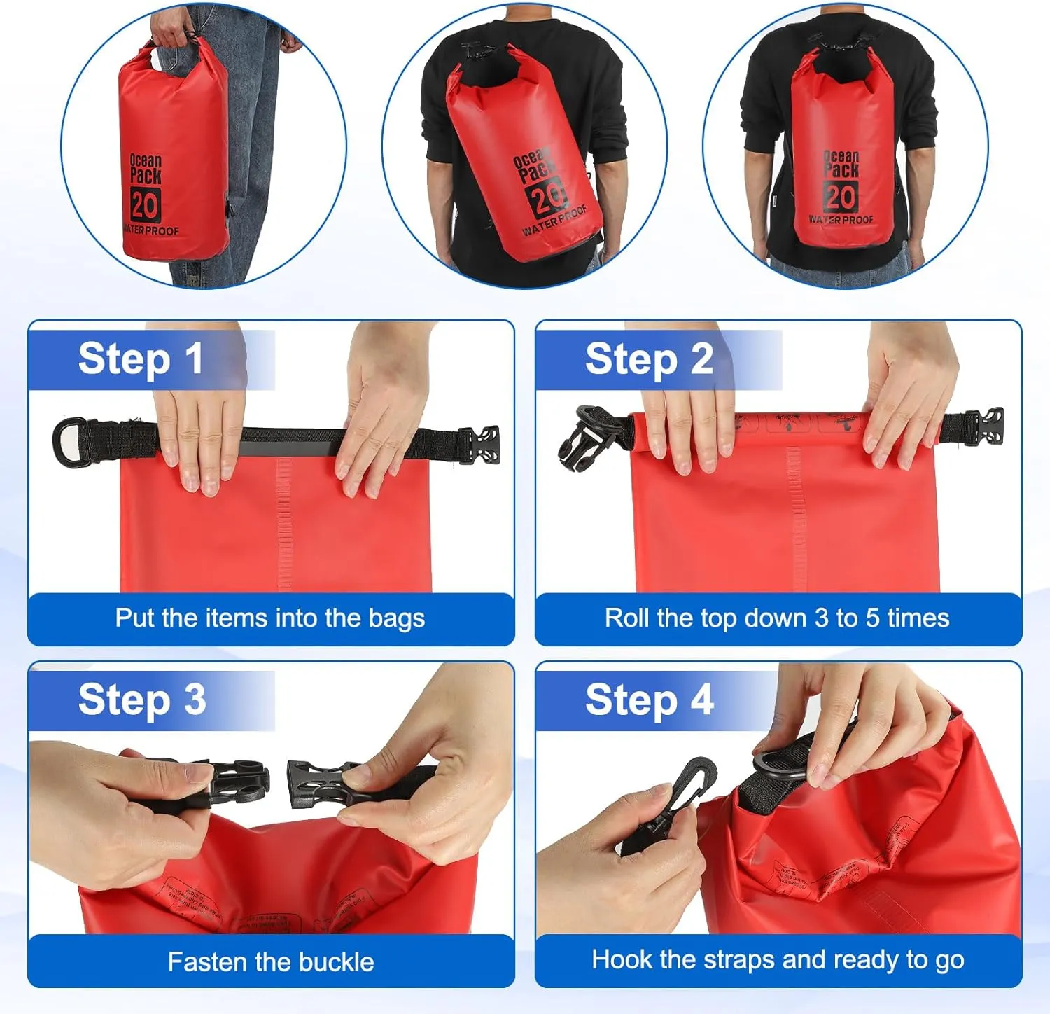 Waterproof Dry Bag, 5L Fit for Women Men Water Proof Bags Lightweight Dry Storage Floating Backpack with Whistle for Travel Backpacking Boating Kayaking (Lake Blue)