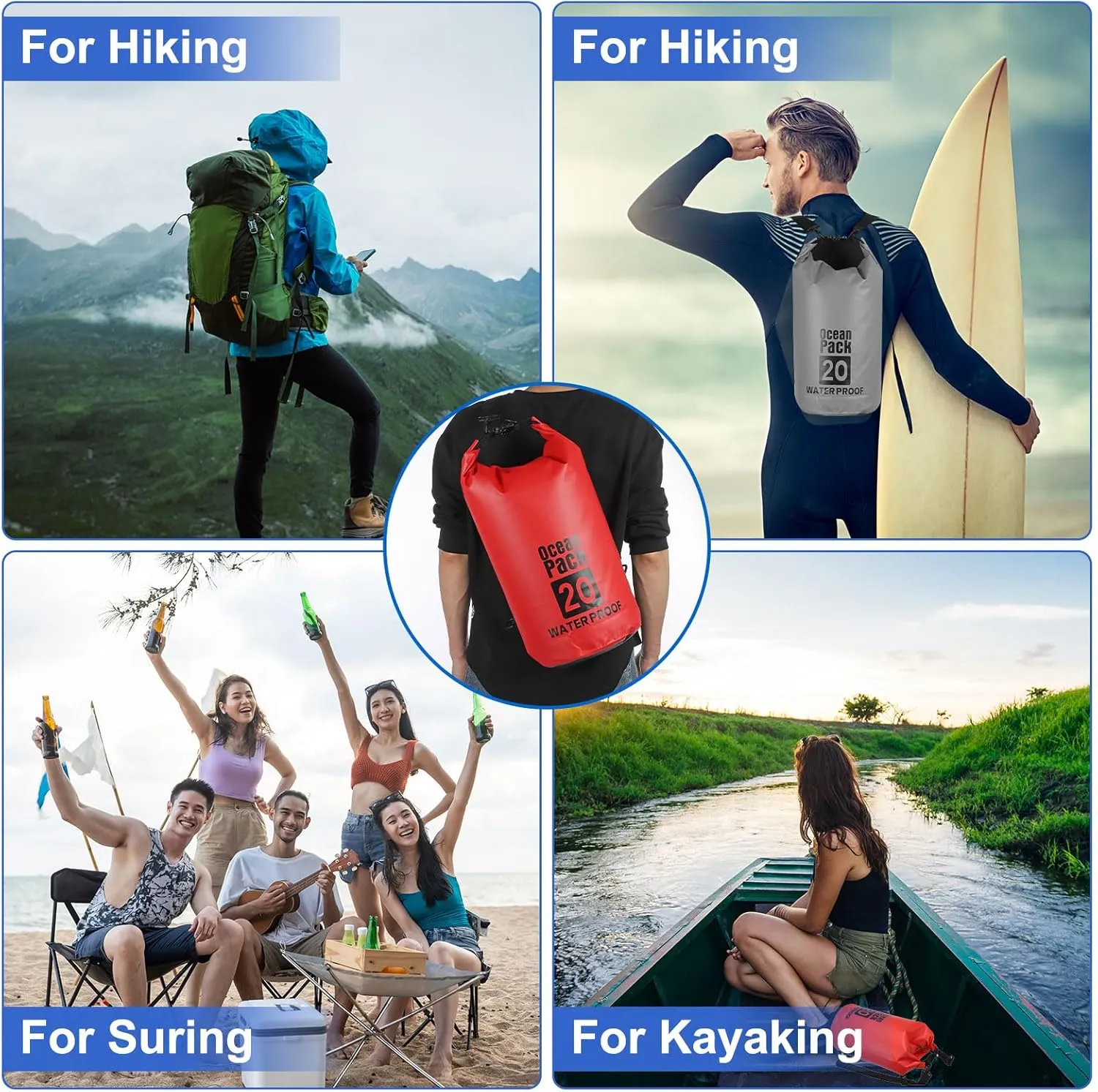 Waterproof Dry Bag, 5L Fit for Women Men Water Proof Bags Lightweight Dry Storage Floating Backpack with Whistle for Travel Backpacking Boating Kayaking (Lake Blue)