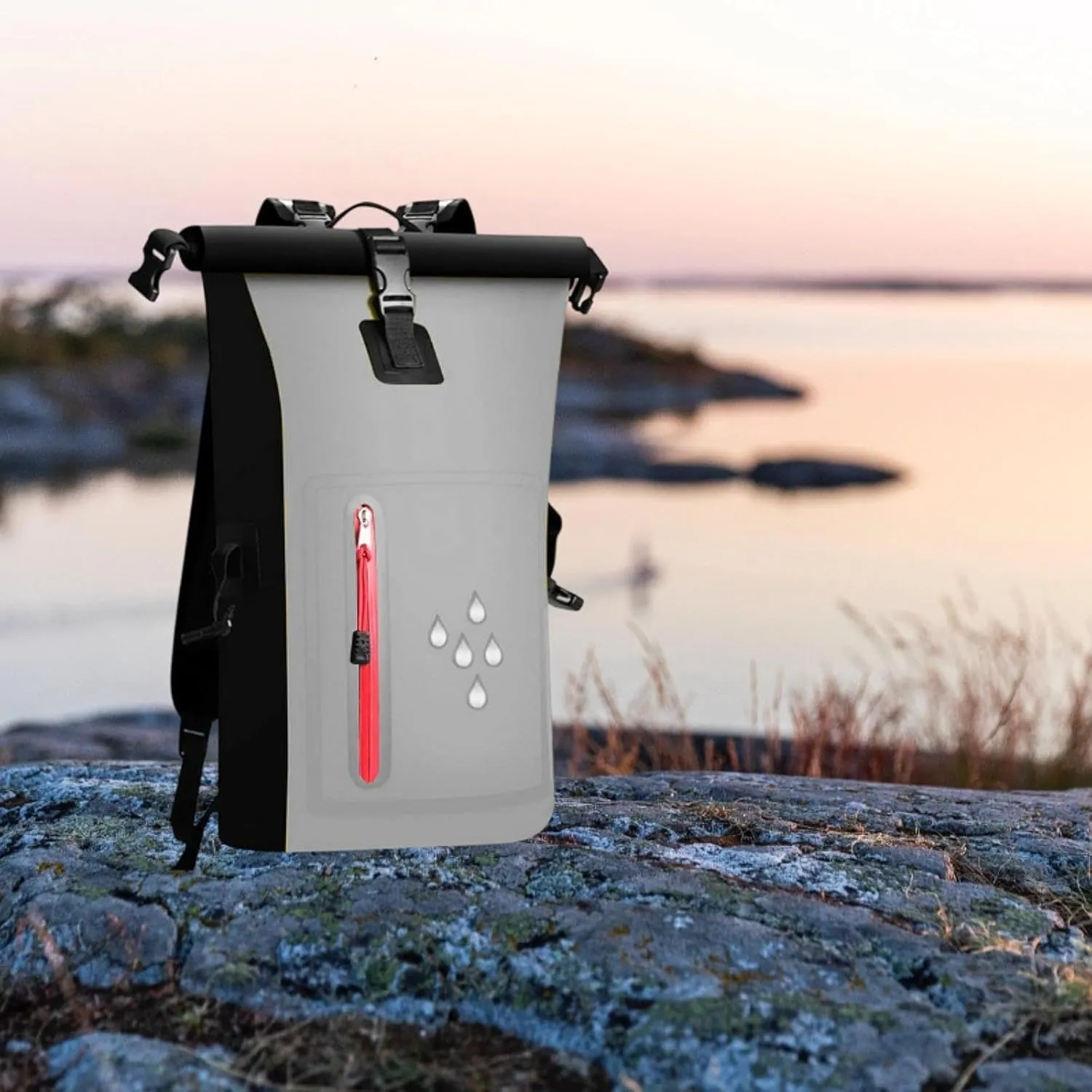 Waterproof Dry Bag Kayak Float Bag 25L Wear Resistant Waterproof Backpack Dry Sack for Outdoor Camping Boating Surfing Ski, Grey