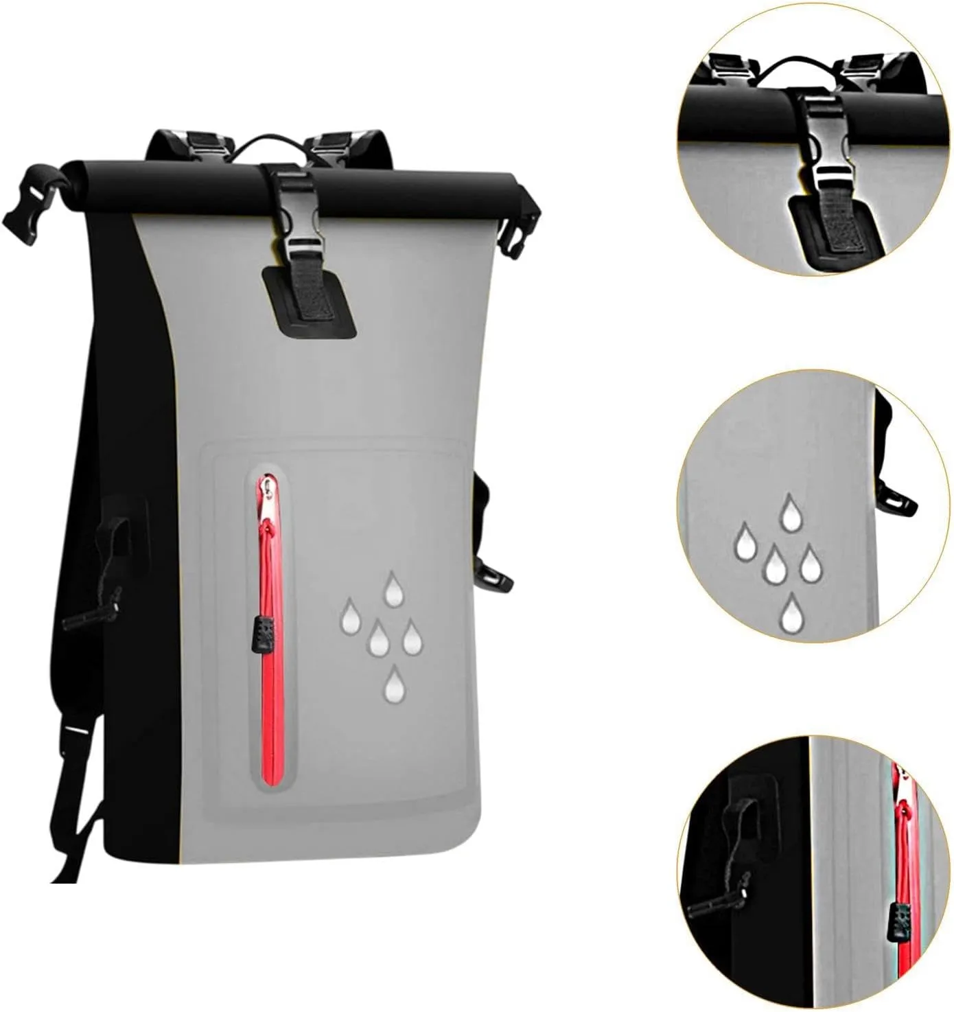 Waterproof Dry Bag Kayak Float Bag 25L Wear Resistant Waterproof Backpack Dry Sack for Outdoor Camping Boating Surfing Ski, Grey