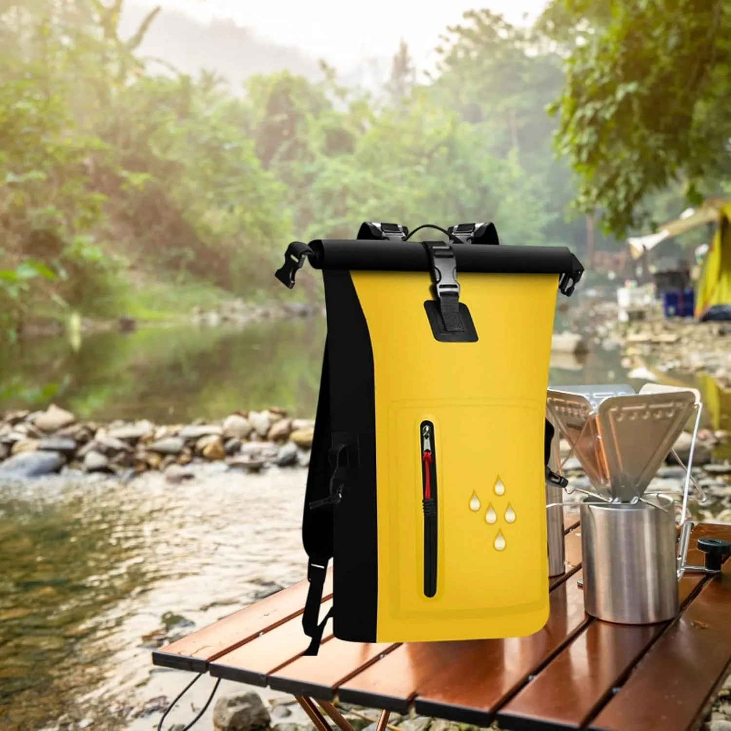 Waterproof Dry Bag Kayak Float Bag 25L Wear Resistant Waterproof Backpack Dry Sack for Outdoor Camping Boating Surfing Ski, Yellow