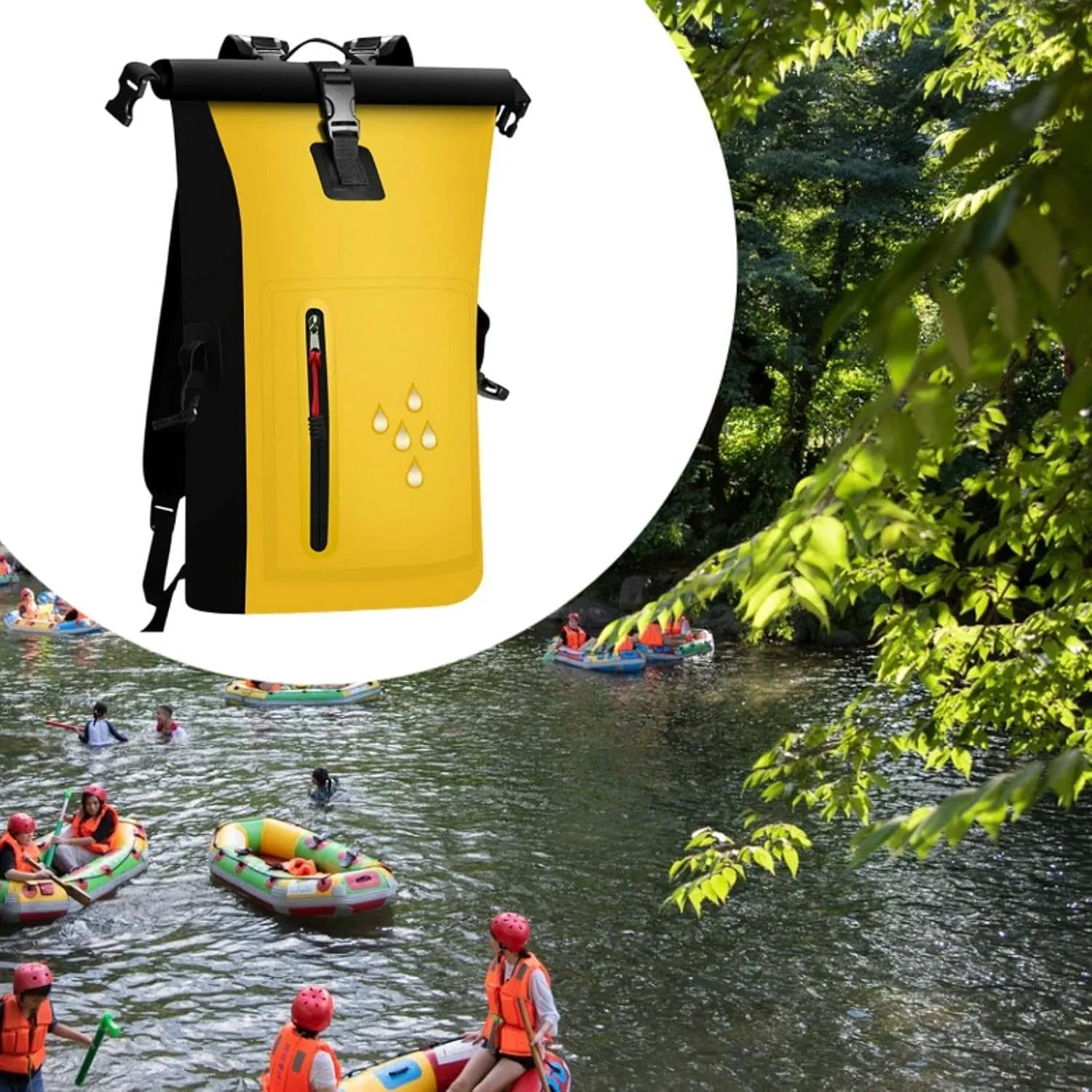 Waterproof Dry Bag Kayak Float Bag 25L Wear Resistant Waterproof Backpack Dry Sack for Outdoor Camping Boating Surfing Ski, Yellow