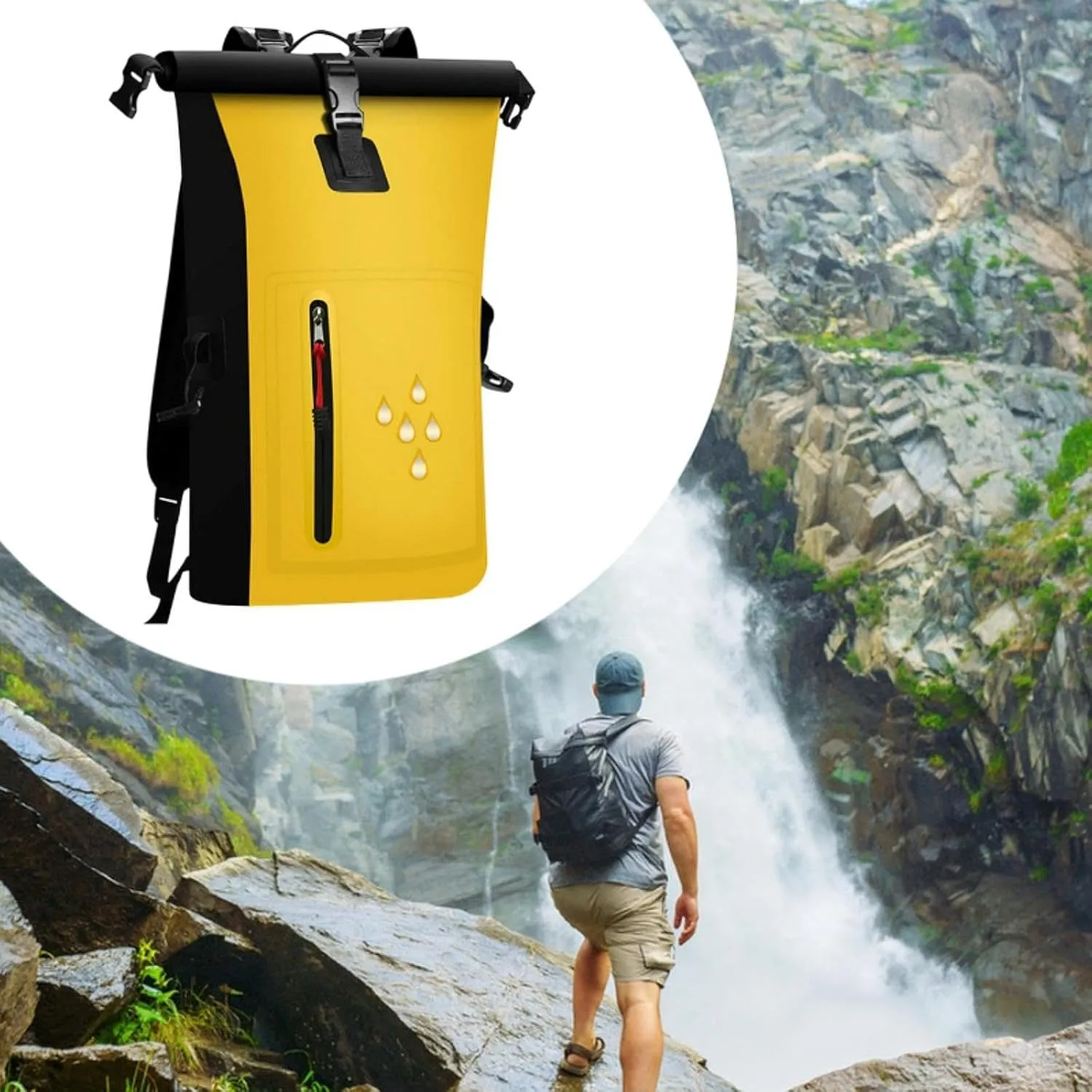 Waterproof Dry Bag Kayak Float Bag 25L Wear Resistant Waterproof Backpack Dry Sack for Outdoor Camping Boating Surfing Ski, Yellow